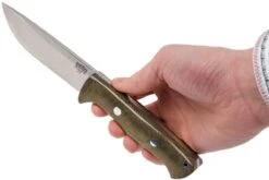 Bark River Bravo 1 A2 Rampless, Green Canvas Micarta, Brown Sheath -Lames Aventure BRK07 111GNC RS 06 bark river brk07 111gnc rs 06