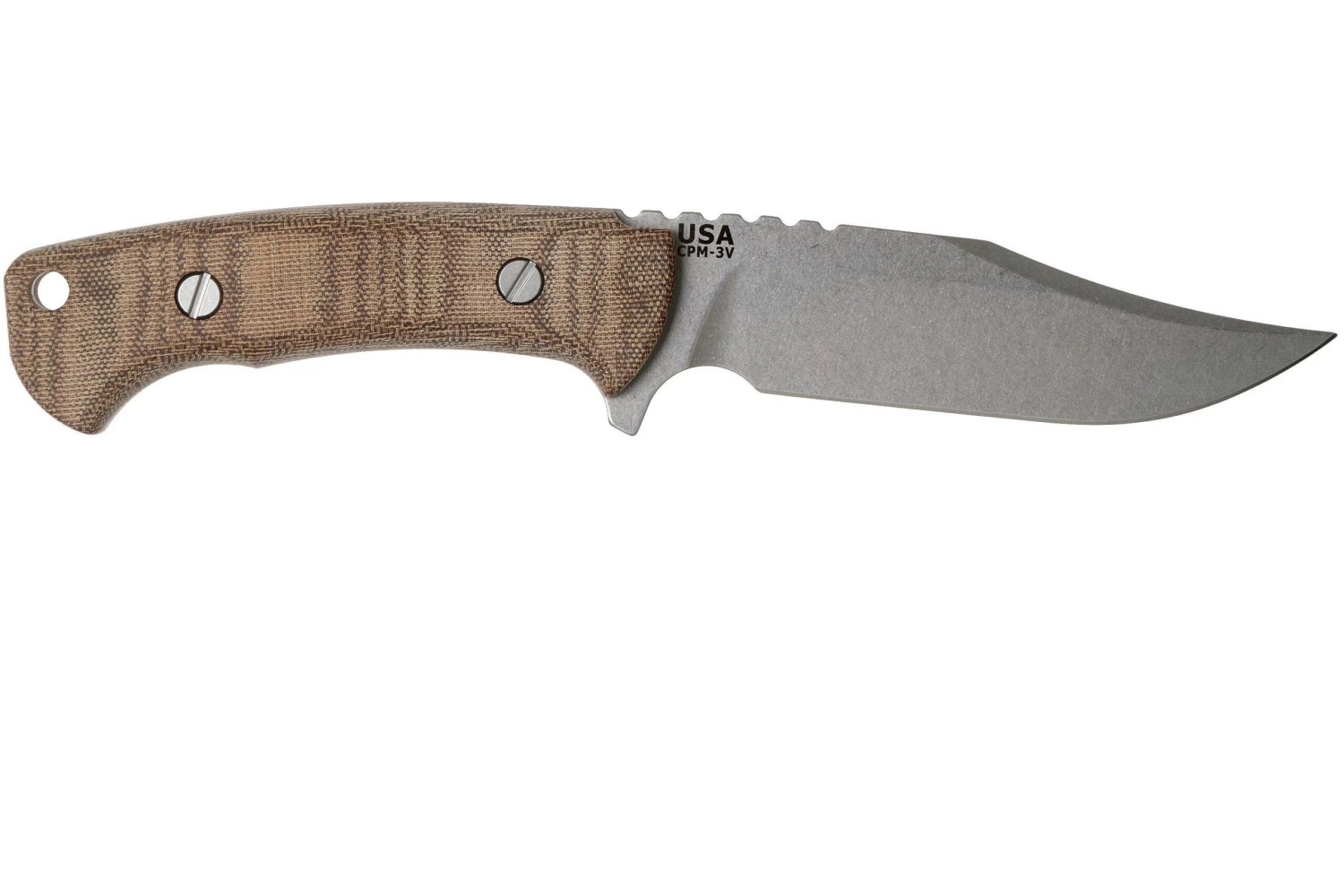 Rick Hinderer Ranch Bowie Natural Canvas Micarta, Stonewashed, Couteau Bowie 2 Rick Hinderer Ranch Bowie Natural Canvas Micarta, Stonewashed, Couteau Bowie – Image 2